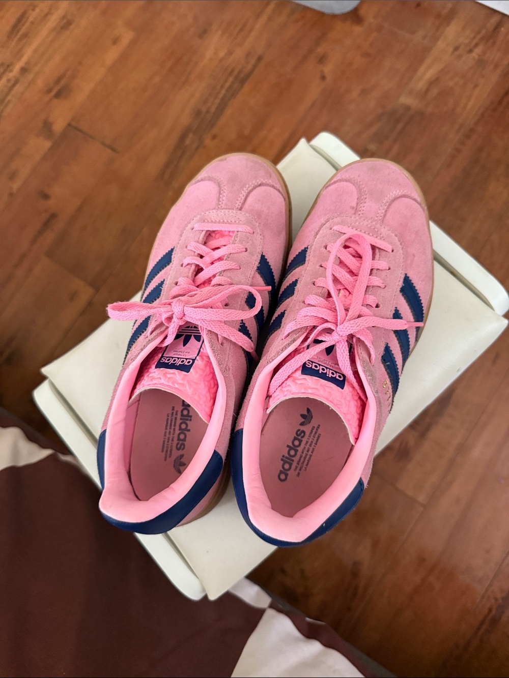 adidas Pink Suede Sneakers with Navy Stripes